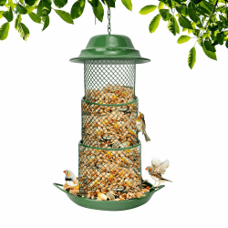 GADITIEK Vogelfutterspender, Vogelhaus zum Aufhängen mit Deckel, Metall Zusammenklappbar Futterhaus Vögel für Vogelfutter Wildvögel Ganzjährig und für Garten Terrasse Deko (Grün)