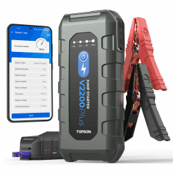 TOPDON 2-IN-1 Auto Starthilfe Powerbank & Autobatterietester, 2200A Starter Powerbank für 12V PKW (bis 8L Benzin/6L Diesel), V2200Plus Booster Auto Starthilfe Jump Starter mit LED,USB-Schnellladeports V2200 Plus