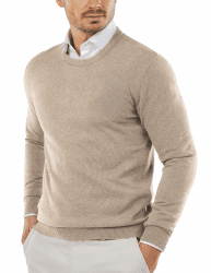 COOFANDY Herren Pullover mit Rundhalsausschnitt Strickpullover Feinstrick Winterpullover Sweater Männer Kamel L