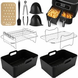 Heißluftfritteuse Zubehör | Airfryer Zubehör für Ninja Dual AF400EU & AF300EU & Tower T17088 | für Ninja Airfryer Zubehör | Air Fryer Accessories | Kompatibel für Ofen, Mikrowelle 9 Stück