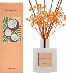 Cocorrína Raumduft Reed Diffuser mit 8 Duftstäbchen 200ml - Kokosnuss-Limette, Natürlich, Langanhaltend, Home Duft ätherisches Öl Reed Diffusor für Badezimmer Regal Dekoration
