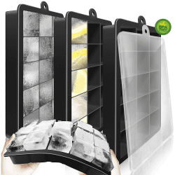 Walfos® Silikon Eiswürfelform,3er-Pack flexible Eiswürfelformen mit Deckel, quadratische eiswürfelbehälter zum einfachen Lösen,BPA-frei, perfekt für Cocktails, Whisky, Babynahrung 3er-pack 15 Eiswürfeln mit Deckel