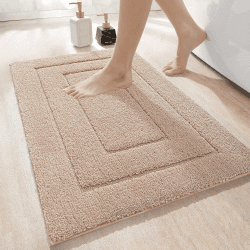 DEXI Badteppich rutschfeste,weicher Badezimmerteppich Wasserabsorbierend Badematte maschinenwaschbar Badvorleger für Dusche,Badewanne und Toilette - Beige,60 x 110 cm 60 x 110 cm (Rechteckig) Beige