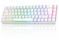 TMKB T68 Gaming Tastatur,60% Kabellos Mechanische RGB Tastatur mit Bluetooth/2.4G/Typ-C,Compact 68 Tasten Anti-Ghosting,Deutsches QWERTZ Layout,Red Linear Switch,weiße Red Linear Switch Weiß