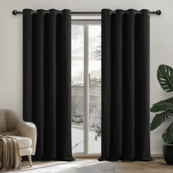 Deconovo Vorhang Verdunkelung Ösen Gardinen Schlafzimmer Thermogardine Ösen, 240x135cm(HöhexBreite), Schwarz, 2er Set H240 x B135 cm (2er Pack) Schwarz