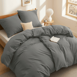 BEDSURE Bettwäsche 135x200 Baumwolle 4teilig - Bettwäsche-Sets Grau Bettbezug 2er Set mit 2 Kissenbezüge 80x80 cm, Oeko-TEX Bettwäsche Anthrazit mit Reißverschluss 135 x 200 cm 4 teilig Anthrazit