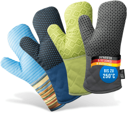LauterSchutz® Ofenhandschuhe als Paar - Topfhandschuhe mit Silikon-Beschichtung: Hitzebeständig & extra lang - waschbare & weiche Baumwolle [Kontaktwärme: 250°C] Kochen & Backen (Grau) 2 Ofenhandschuhe mit Silikon-Druck Silikon-druck, Grau