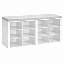 Hzuaneri Schuhbank, Schuhregal mit Sitzfläche, Bank mit Ablage, Kissen, 12 Fächer, für Wohnzimmer, Flur, Schlafzimmer, Weiß-Grau SB19003GY 30 x 104 x 49 cm