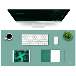 K KNODEL Tischunterlage, Schreibtischunterlage, 90 x 43cm PVC Tischunterlage, Laptop Tischunterlage, wasserdichte Schreibunterlage für Büro- oder Heimbereich, doppelseitig (Grün/Grau) Grün / Grau 43cm x 90cm