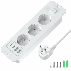 Versenkbare Steckdose 3 Fach, Einbau steckdosenleiste mit 2 USB, Einbausteckdose Mehrfachsteckdose, Tischsteckdose mit 2 USB C, Tischplatte Versenkte Steckdose - 2M Kabel Weiß White 3 Fach Versenkbare Steckdose Weiß