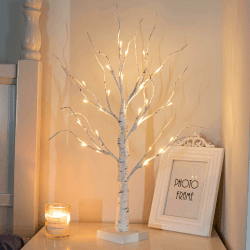 EAMBRITE Lichterbaum Lichterzweige für Innen 24 Warmweiß LEDs Bäumchen Birken Dekozweige Batteriebetrieb Weihnachtsdeko für Zuhause Party Geburtstag Hochzeit Innendekoration (60cm/2ft)