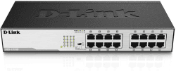 D-Link DGS-1016D Gigabit Switch (16 Ports, 10/100/1000 Mbit/s, einfache Plug & Play-Installation, lüfterlos), Schwarz, Metallisch 16 Ports| 16x 1G