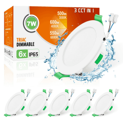 ALUSSO LED Einbaustrahler 230V Dimmbar Flach LED Spots 7W IP65 Deckenspots 68mm Warmweiß Neutralweiß Kaltweiß Einbauleuchten für Badezimmer Küche Wohnzimmer, Weiss, 6er Set Rund Weiß 7W IP65, 6er Set