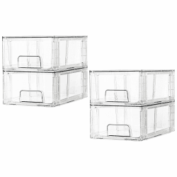 Vtopmart 4 Stücke Stapelbare Aufbewahrungsschubladen, durchsichtige Schubladenorganisatoren aus Acryl mit Griffen, Aufbewahrung Organizer für Kühlschrank, Badezimmer, Schrank, Speisekammer