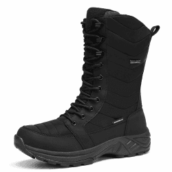 SHULOOK Winterstiefel Damen Wasserdicht Gefüttert Warm Winterschuhe Schneestiefel Reißverschluss rutschfeste Winterboots Hohe für Wandern Arbeiten Camping Stiefel Damen 41 EU Schwarz
