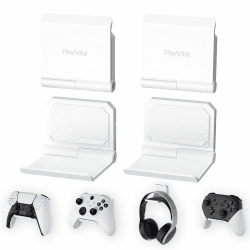 playvital FOLD Wandhalterung Controller für PS5/4,Gaming Kopfhörer Ständer,Faltbarer Wandständer für Xbox Series X/S,Switch Pro,Halter für Xbox Wireless Headset, für Pulse 3D Headset-Weiß(4 Stück)