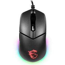 MSI Clutch GM11 Gaming Maus (kabelgebunden, PAW-3325 Sensor, 400 - 5000 DPI, 6 Tasten, schwarz, RGB Streifen, Red Logo)