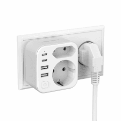 Doppelstecker für Steckdose,JSVER Steckdosenleiste mit USB 2Fach Steckdosenadapter(3680W 16A) mit 2 USB A und 2 USB C(5V/3.4A) Mehrfachstecker für Steckdose mit Schalter para iPad iPhone Tablets