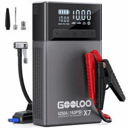 GOOLOO X7 4250A Starthilfe Powerbank mit Kompressor,Starthilfe mit Digitalem Reifenfüller 160 PSI, 12V-Lithium-Batterie-Booster mit Typ-C-Schnellladung (bis zu 10 l Benzin-/10 l Diesel) X7-4250A