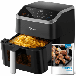 Midea Heißluftfritteuse 5L Fassungsvermögen, HeatXpress Technologie 90% weniger Öl, Energie- und Zeitersparnis mit 7 Voreinstellungen, Easy-View Fenster & Licht, Antihaft, Schwarz