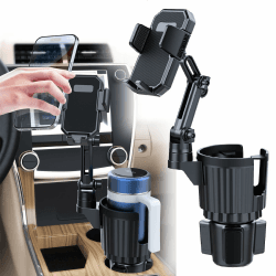 HoneTeek Getränkehalter-Expander mit Handyhalterung, verstellbarer Getränkehalter, Handy-Autohalterung für 473 - 1134 ml, Becherhalter-Verlängerungshalter, Stanley-Becherhalter, Autozubehör