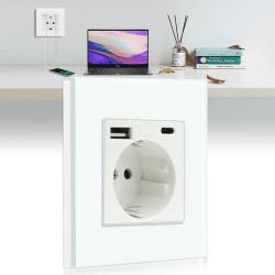 BSEED Schuko Steckdose mit USB (Max. 2.1A) und Typ C Port Weiß Glas Unterputz Steckdose Schutzkontakt-Steckdose Ladegerät für Handys, Laptops etc 1 Fach mit Type C Weiß