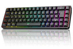 TMKB T68 Gaming Tastatur,60% Kabellos Mechanische RGB Tastatur mit Bluetooth/2.4G/Typ-C,Compact 68 Tasten Anti-Ghosting,Deutsches QWERTZ Layout,Red Linear Switch,Schwarz Red Linear Switch Schwarz