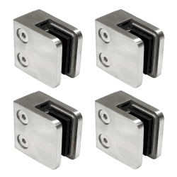 PRIOstahl Glashalter Glasklemmen Abstandhalter Klemmhalter - 4 Stück 45 x 45 x 26 mm Anschluss: Flach für Glas 8 mm Glasklemmhalter Glasplattenhalter für Geländer Treppengeländer aus Edelstahl V2A Anschluss: FLACH | Glasdicke: 8mm