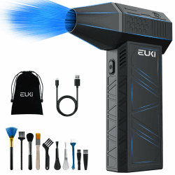 EUKI Elektrische Staubgebläse Luftdruckspray, 3-Gang 150000 U/min, Druckluft Compressed Air Duster mit 6000mAh Akku, Reinigungsbürste und USB Schnellladung, für PC Reinigungsset, Auto, Sofa X3DE
