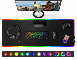 Gimars Gaming Mauspad, 12 LED Beleuchtungsmodi RGB Mousepad XXL, 800x300x5mm, Groß Desk Mat Gaming Zubehör mit wasserdichte Oberfläche, 5mm Rutschfester Gummifuß für PC Tastatur Noir-RGB