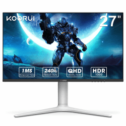 KOORUI Gaming Monitor 27 Zoll, PC Bildschirm QHD(2560 * 1440), 240Hz, VA Mini LED, 1ms, Adaptive Sync, 2xHDMI 2.0 & DPort 1.4, HDR 1000, DCI-P3 95%, VESA 75 * 75mm, Eye Care, Höhenverstellbar 27 Zoll QHD/240Hz/VA mini LED
