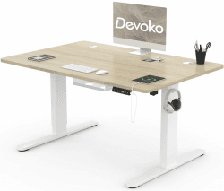 Devoko Höhenverstellbar Schreibtisch 120x80cm mit USB-A Ladeanschluss, Mobiler Elektrisch Computertisch mit Kabel Management Tray und 3-Funktions-Memory, Eiche 120 x 80 cm Eiche