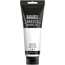 Liquitex 88700229 Basics - Acrylfarbe, monopigmentierte Künstlerpigmente, lichtecht, mittlere Viskosität, Archivqualität, seidenglänzender Finish, 250ml Tube - Titanweiß Titanweiß 250 ml (1er Pack)