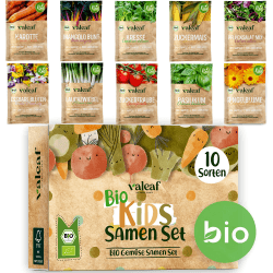 valeaf BIO Gemüse Samen Set für Kinder I Gemüse Anzuchtset m. 10 Sorten Gemüsesamen Pflanzset I Mini Garten Set I Garten Kinder Gemüse Samen als Hochbeet für Kinder I Samen Gemüse Anpflanzset Samen Sets BIO Gemüse Samen Kinder