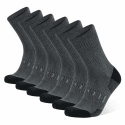 BUDERMMY Socken Herren 43-46 39-42 Wandersocken Crew Sportsocken Gepolstert Trekkingsocken Baumwolle Atmungsaktiv Laufsocke Arbeitssocken 39-42 Dunkelgraue 6-Paare