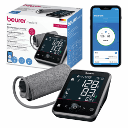 Beurer BM 64 Oberarm-Blutdruckmessgerät, Erkennung von Vorhofflimmern (AFib) zur Schlaganfallprävention, App-Anbindung, patentierter Ruheindikator, Manschette für Oberarme von 22-42 cm, Medizinprodukt Premium: AFib-Erkennung und Dreifachmessung