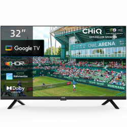 CHIQ TV L32G7V,32 Zoll Fernseher, HD Smart TV, Google TV, Google Assistent,HDR,Google Play, Chromecast eingebaut, Dolby Audio,Triple-Tuner(DVB-T2/S2/C), Bluetooth,WiFi/HDMI/USB/CI+ HD Google TV 32 Zoll