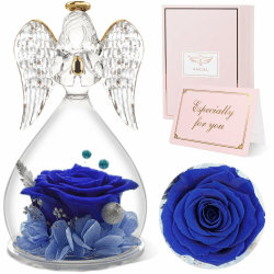 Sunia Geschenke für Frauen, Ewige Rose Engel Figur Geschenke für Mama, Frauen Geschenke Weihnachten, Ewige Rose im Glas Schutzengel,Geburtstagsgeschenk für Frauen,Oma Geschenk,Weihnachten Valentinstag Blau
