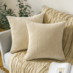 MIULEE 2er Set Kissenbezüge Kord Kissenhülle Dekorative Kissenbezug Sofakissen Couchkissen Dekokissen Zierkissenbezug Deko Kissenhülle mit Verstecktem Reißverschluss 40x40cm 16x16in Cremegelb 40 x 40 cm, 2 Stück Cremegelb