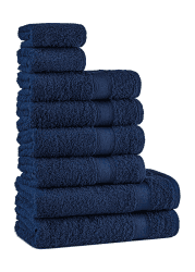 Tuiste Handtücher Set Blau Navy Blau |%100 Baumwolle Handtuch Set 8 Teilig | 2X Badetücher (70x140), 4X Handtücher (50x90), 2X Gästetücher (30x50) | Weich und Saugstark | Farbe : Dunkleblau 2 Badetücher + 4 Handtücher + 2 Gästetücher Blau
