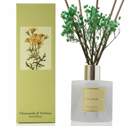 Cocorrína Raumduft Reed Diffuser mit 8 Duftstäbchen 200ml - Kamille-Eisenkraut, Natürlich, Langanhaltend, Home Duft ätherisches Öl Reed Diffusor für Badezimmer Regal Dekoration