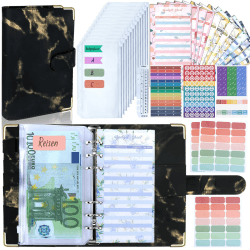 Budget Planner Budget Binder A6 - Budgetplaner Finanzplaner, Bugetplaner Umschlagmethode Haushaltsbuch mit Geldfächer, Geld Organizer Sparbuch mit Folien für Sparen, Geldplaner, Cash Stuffing Marmor Schwarz