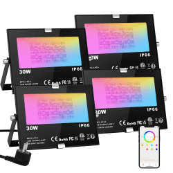 ChangM RGB LED Strahler 30W Fluter Außen Strahler 4 Pack Bluetooth APP-Steuerung 16 million Farben Smart LED Flutlichtstrahler, IP66 Außenstrahler Wasserdicht LED Flutlicht, Garten Stimmungslichter Bluetooth 4 pack