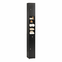 SoBuy BZR34-SCH Badezimmer Hochschrank mit 5 Fächern Badschrank Badregal mit 1 Schublade und Türen Badmöbel Schwarz BHT ca. 20x180x20cm