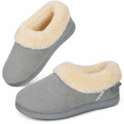 EverFoams Damen Geschlossener Rücken Hausschuhe Microsuede Flauschig Warm Kunstfell Memoryschaum Innen Außen Pantoffeln 40/41 EU Grau