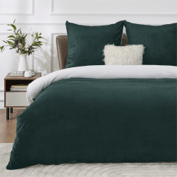BEDSURE Flauschige Bettwäsche 200x200 Dunkelgrün - Winter Bettbezug Fleece mit 80x80 cm Kissenbezug, Warme Bettwäsche-Sets mit Reißverschluss, Kuschel Waffelpique Winterbettwäsche für Doppelbett 200 x 200 cm Dunkelgrün