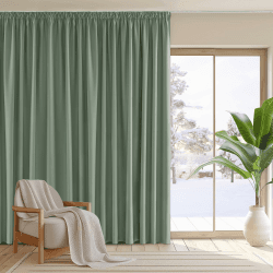 PONY DANCE Wohnzimmer Gardinen für Große Fenster Thermovorhang Kälteschutz Kräuselband 1er Set H 245 x B 300 cm Verdunkelungsvorhang Kräuselband Wärmeisolierender Vorhang Raumteiler, Salbeigrün H245 x B300 cm (1er Pack) Salbeigrün