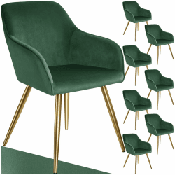 tectake® Esszimmerstühle mit Armlehne, Stuhl, Samt Polster Stühle, Möbel für Esstisch, Schminktisch, Wohnzimmer, Esszimmer, Arbeitszimmer, ergonomischer Dining Chair - dunkelgrün/Gold, 8er Set 8er Set Dunkelgrün Gold