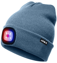 ATNKE LED Beleuchtete Mütze,Wiederaufladbare USB 4 LED Rot und Blau Leuchten Blinkender Laufmütze mit Licht Extrem Heller Lampe Winter Warme für Herren und Damen Geschenke Einheitsgröße Schatten Blau