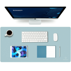 K KNODEL Tischunterlage, Schreibtischunterlage, 80 x 40cm PVC Tischunterlage, Laptop Tischunterlage, wasserdichte Schreibunterlage für Büro- oder Heimbereich, doppelseitig (Hellblau/Silber) Hellblau / Silber 40cm x 80cm